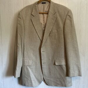 Lacrosse Mens 46 Long Silk Beige Silk Suit Jacket‎ Blazer Tweed